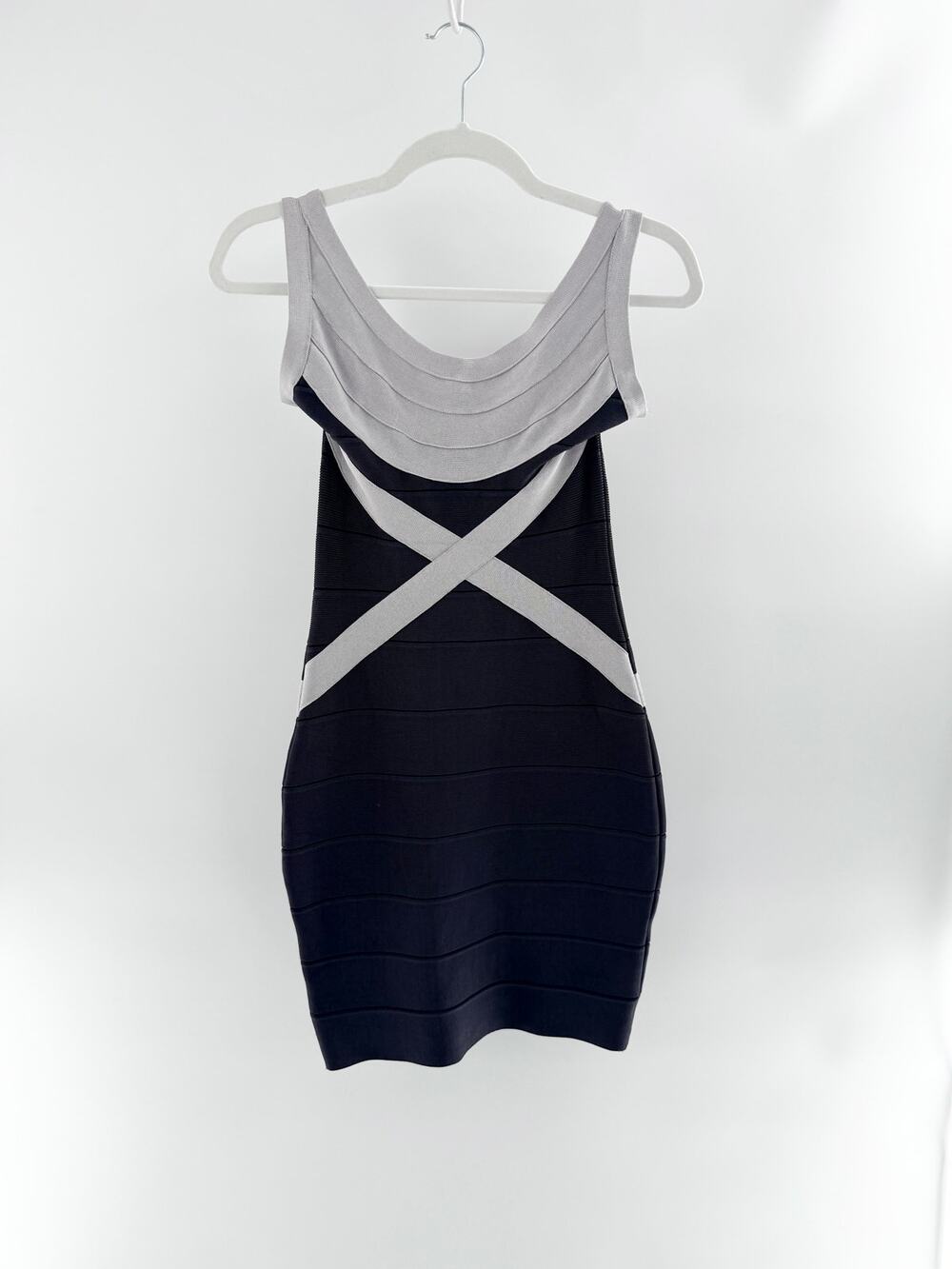 Herve Leger Sleeveless Bodycon Bandage Mini Dress Navy Gray Women's Medium
